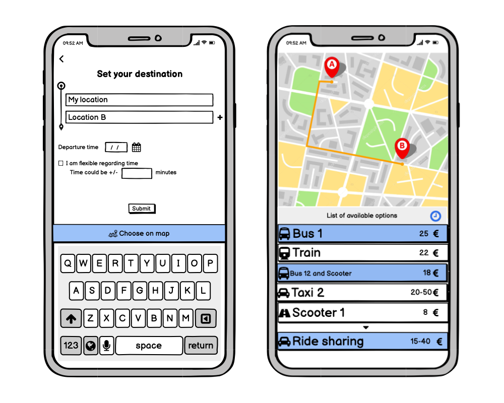 Examples of wireframes by UppLabs. Wireframe creation services. Map