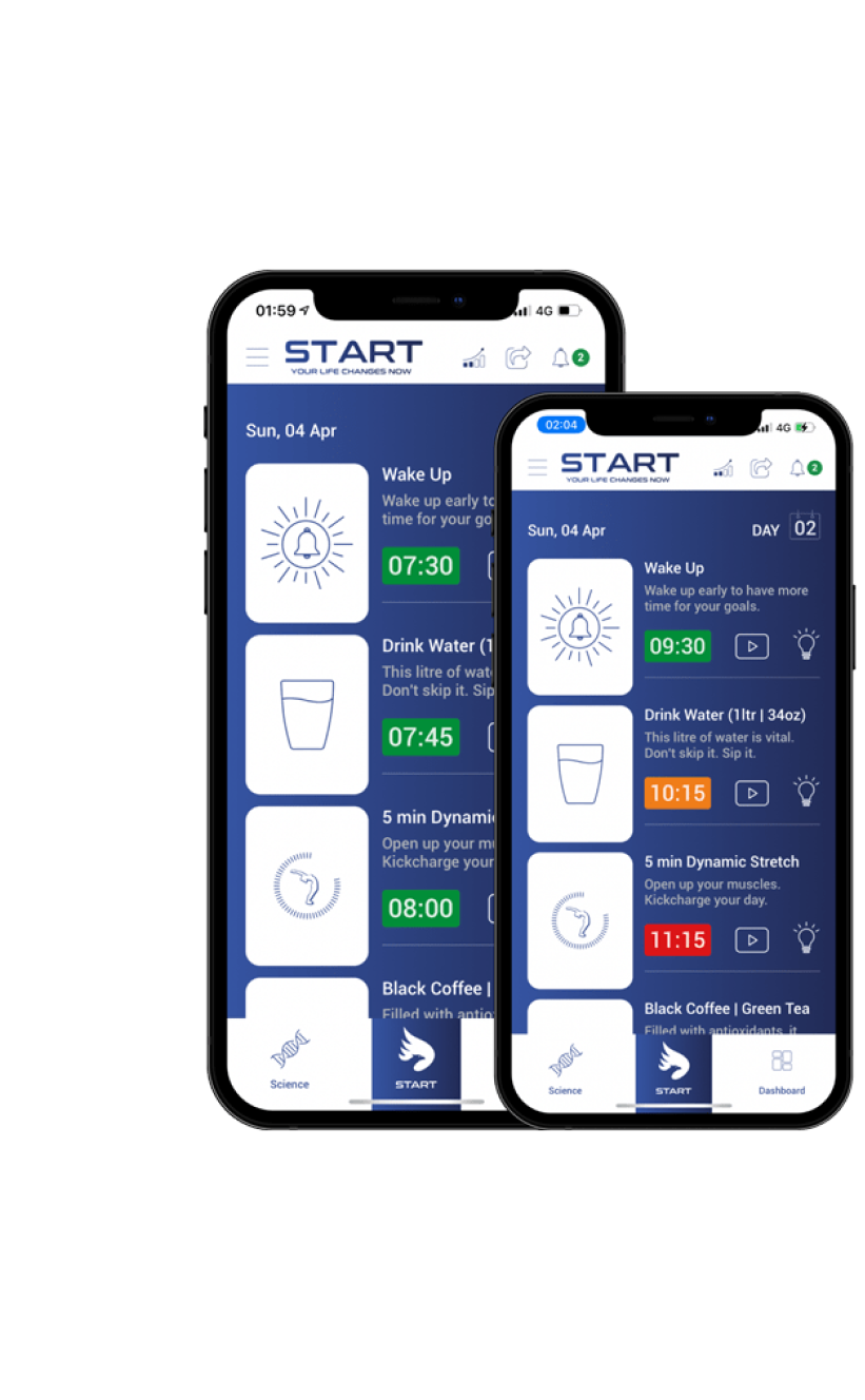 MVP development for intermittent fasting web & mobile app. START app mobile UI. UppLabs cases